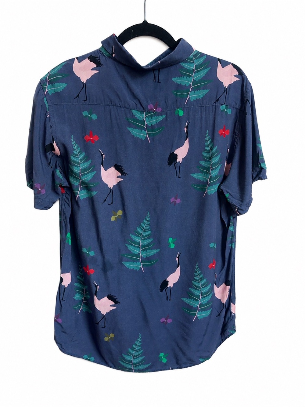 Good Vibes ID Brooklyn Men’s M Blue Crane Botanical Print Button Up Shirt
